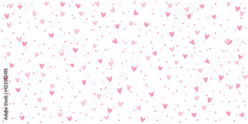 Wallpaper Mural Pink white background with hearts and dots, seamless pattern, vector drawing wide horizontal Torontodigital.ca