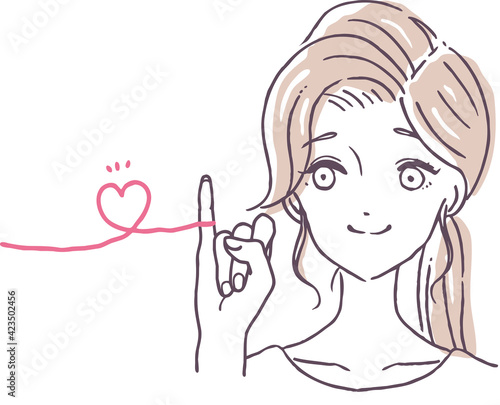 赤い糸で結ばれた女性のイラスト素材