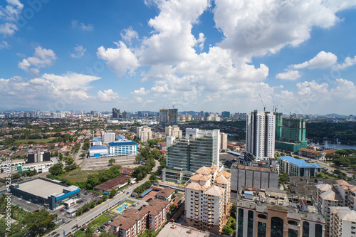 High rise view from top of city of Malaysia, blue sky, Selangor, Petaling Jaya, Kelana Jaya, UNITAR, Proton, Menara Kelana Parkview LDP
