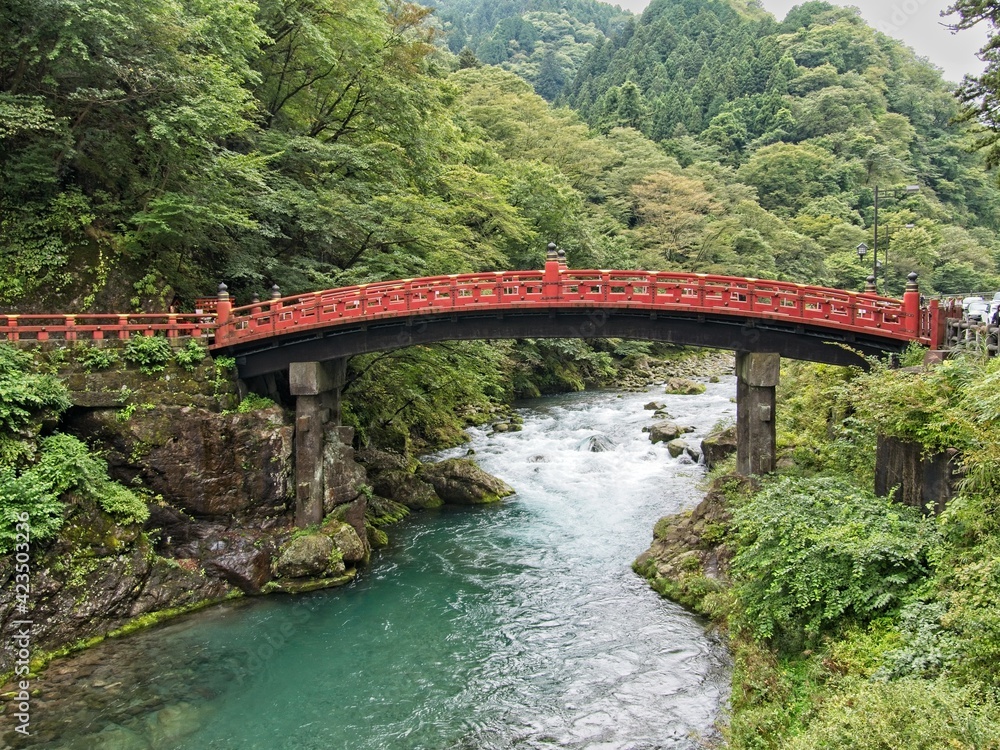 The Shinkyo Bridge spans over the daiya river at Nikko near UNESCO site mausoleum of shōgun Tokugawa Ieyasu, Tochigi Prefecture, Japan, stock photography The Shinkyo Bridge spans over the daiya river at Nikko near UNESCO site mausoleum of shōgun Tokugawa Ieyasu, Tochigi Prefecture, Japan, stock photography