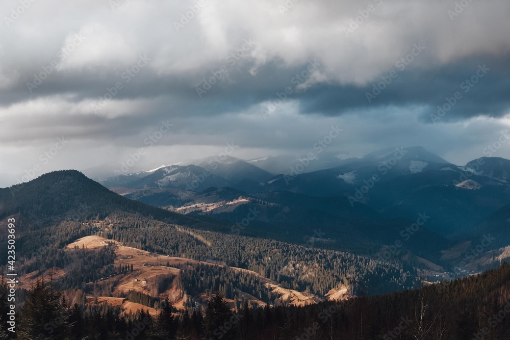 Carpathian mountains, winter, snow-capped peaks, clouds