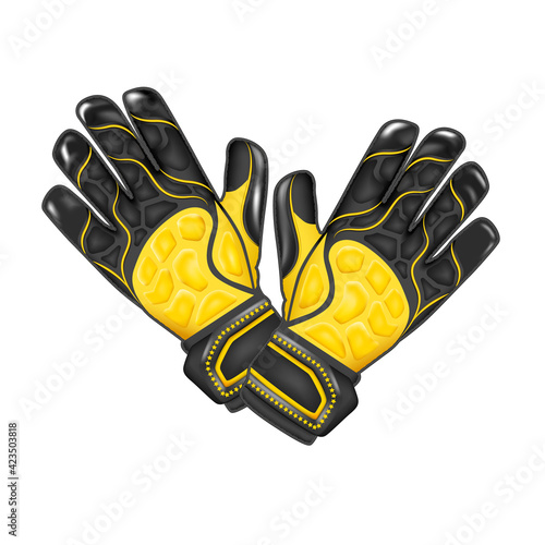 Goalkeeper gloves. Black and yellow football gloves vector illustration 