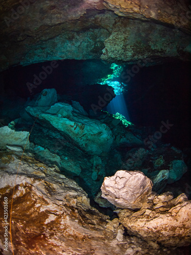 Stalactite underwater cave  Cenote Tajma Ha  Playa del Carmen  Quintana Roo  Mexico 