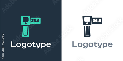 Logotype Digital contactless thermometer with infrared light icon isolated on white background. Logo design template element. Vector