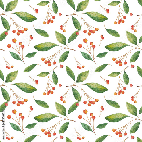 Cherry watercolor seamless pattern. background, fabric design, wrapping paper, cover.