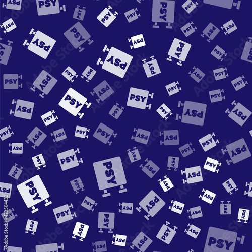 White Psychology icon isolated seamless pattern on blue background. Psi symbol. Mental health concept, psychoanalysis analysis and psychotherapy. Vector
