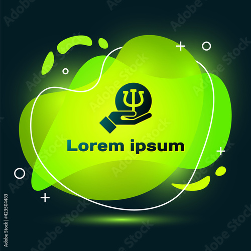 Black Psychology icon isolated on black background. Psi symbol. Mental health concept, psychoanalysis analysis and psychotherapy. Abstract banner with liquid shapes. Vector