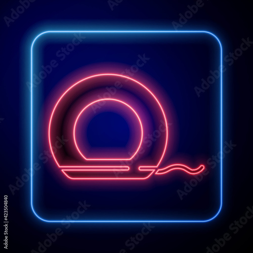 Glowing neon Dental floss icon isolated on blue background. Vector