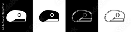 Set Military beret icon isolated on black and white background. Soldiers cap. Army hat. War baret. Vector