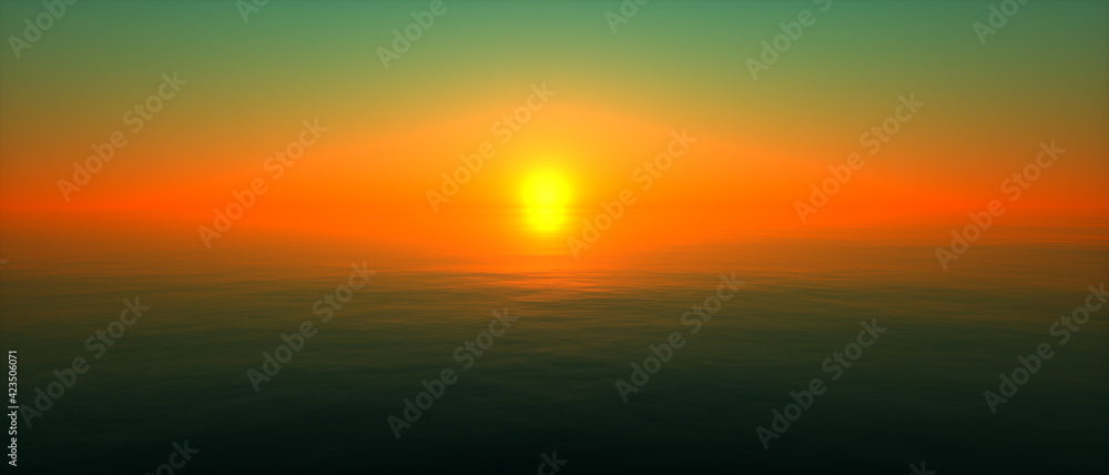 a sunset on the open sea (3d rendering)