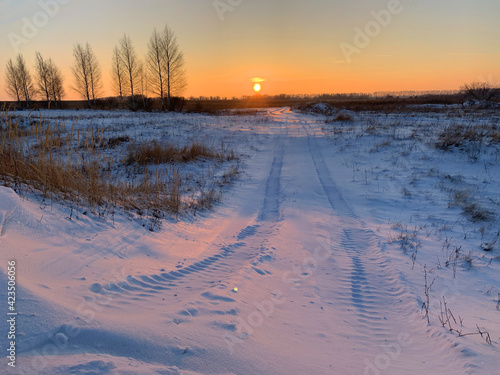 Car tracks on the snow