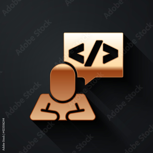 Gold Web design and front end development icon isolated on black background. Long shadow style. Vector