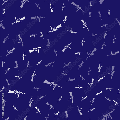 White Thompson tommy submachine gun icon isolated seamless pattern on blue background. American submachine gun. Vector