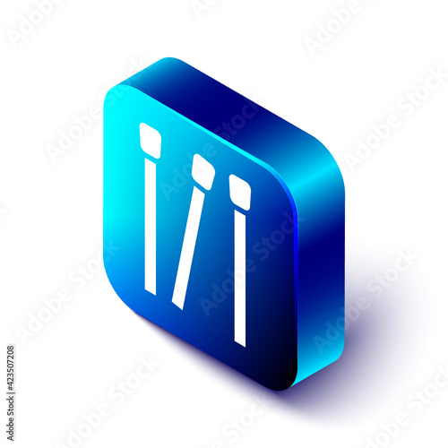 Isometric Matches icon isolated on white background. Blue square button. Vector