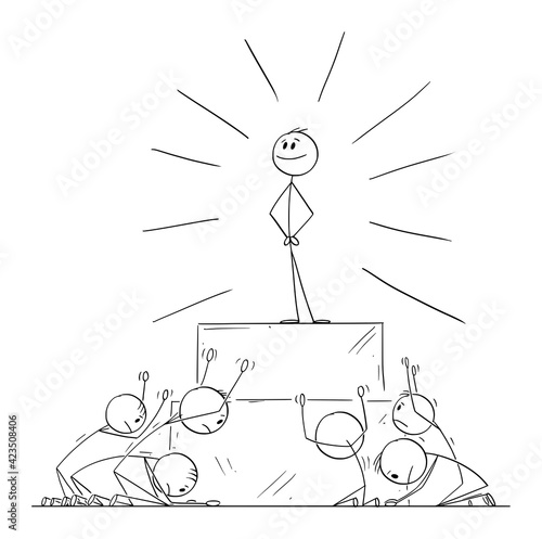 Group of People Worship or Invoke Leader or Individual as God.Vector Cartoon Stick Figure Illustration