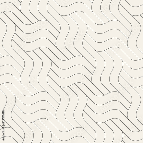 Seamless pattern with geometric waves. Endless stylish texture. Ripple bold monochrome background. Linear weaved grid. Thin interlaced swatch.