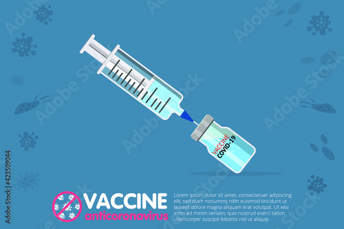 Anti Coronavirus disease COVID-19 infection medical vaccine with typography and copy space. Vector banner. New official name for Coronavirus disease named COVID-19. Vaccination concept.