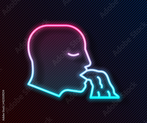 Glowing neon line Vomiting man icon isolated on black background. Symptom of disease, problem with health. Nausea, food poisoning, alcohol poisoning concept. Vector