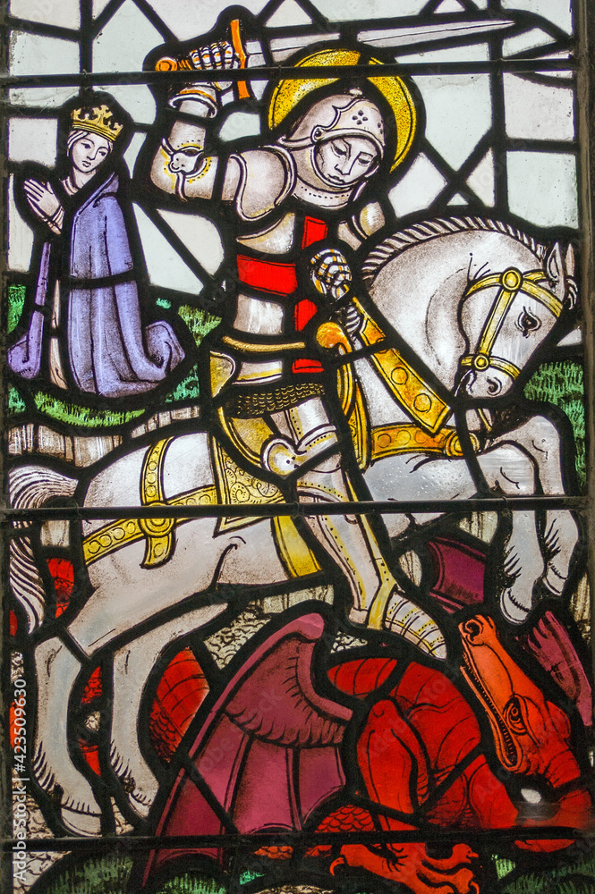 St George and the Dragon stained glass window