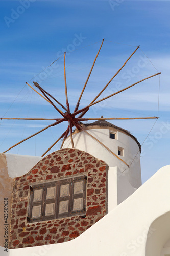 Traditional windmill in Oia village on Santorini Island, Cyclades, Greece