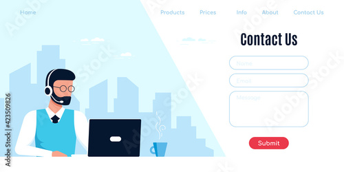 Contact Us web page design template in flat style