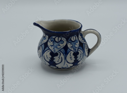 Beautiful Blue Color Kitchen Crockery Milk Pot Artistic Design Handmade Pakistan Asia