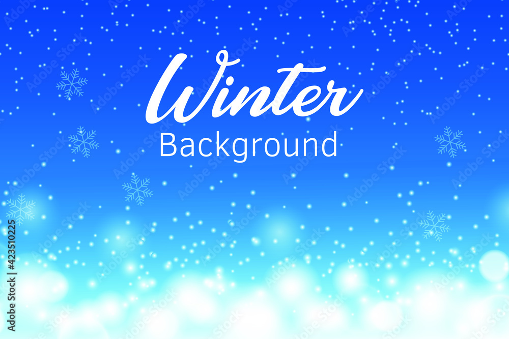 Winter snowfall on light blue background. Cold winter Christmas and New Year background.