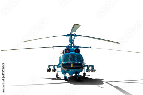 Russian military transport helicopter KA-29 isolated on the white background