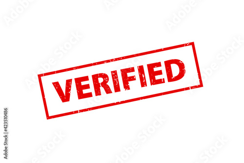 Verified red sign. Verified square grunge stamp. Eps10 vector illustration.