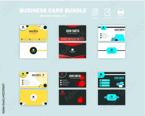 Business Card Template Design Bundle with yellow, black, blue colors
