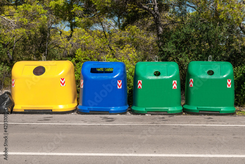 Four rubbish containers at the roadside   9305 © Wolfgang Jargstorff