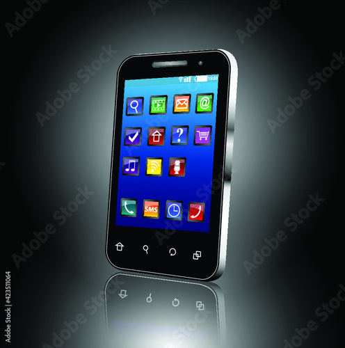 Mobile phone on black background. Isolated