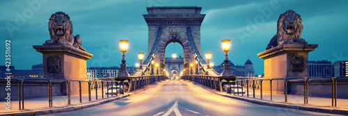 Suspension Bridge in Budapest, Hungary early morning