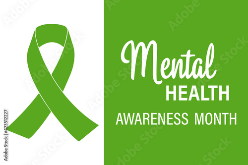 Mental Health Awareness is an annual campaign aimed at raising awareness about mental health. The green ribbon is a symbol of mental health awareness. Vector illustration of the design.