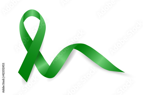 Mental Health Awareness is an annual campaign to raise awareness about mental health. Green realistic ribbon isolated on white background. Vector illustration of the design.