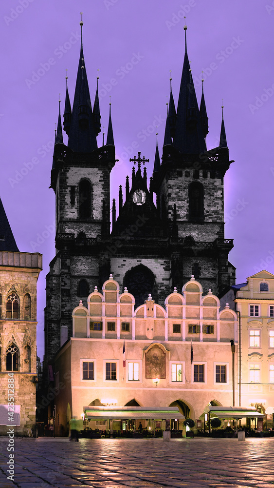 Fototapeta premium Prague, Old Town Square at night, toned image