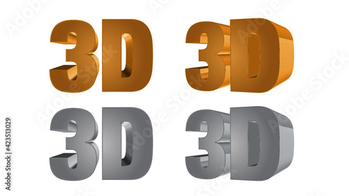 Gold 3d word 3D. Isolated on a white background.