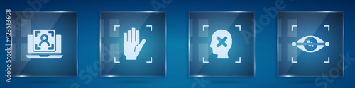 Set Laptop with face recognition, Palm print, Rejection and Eye scan. Square glass panels. Vector