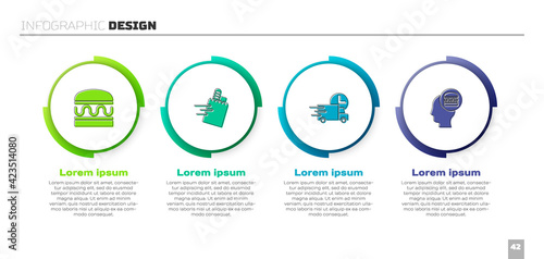 Set Burger, Online ordering and delivery, Fast by car and . Business infographic template. Vector