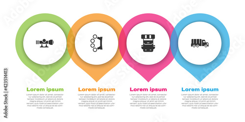 Set Sniper optical sight, Brass knuckles, Hiking backpack and Military truck. Business infographic template. Vector