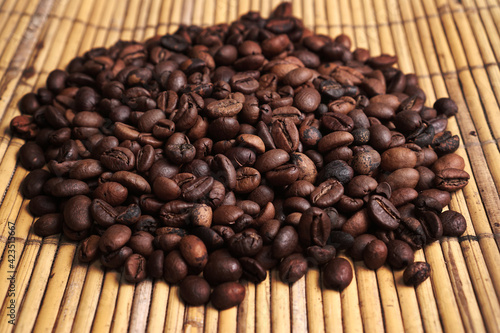 Roasted coffee bean on close up