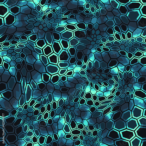 Hexagonal camouflage seamless patern. Abstract modern endless digital contemporary design texture. Military geometric ornament for fabric, fashion and vinyl wrap print. Vector illustration.