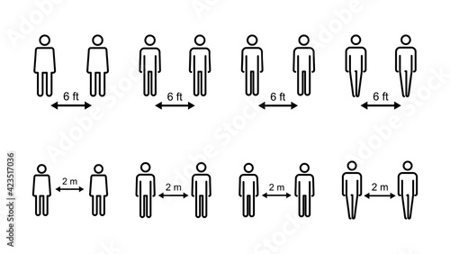Social distance icon set. social distancing icon. self quarantine sign