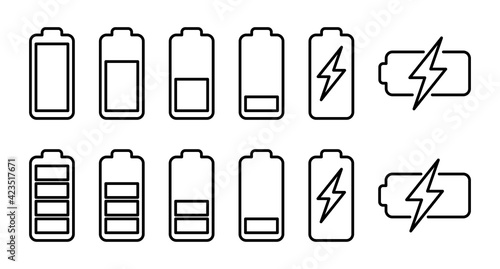 Battery icon set. battery charge level. battery Charging icon