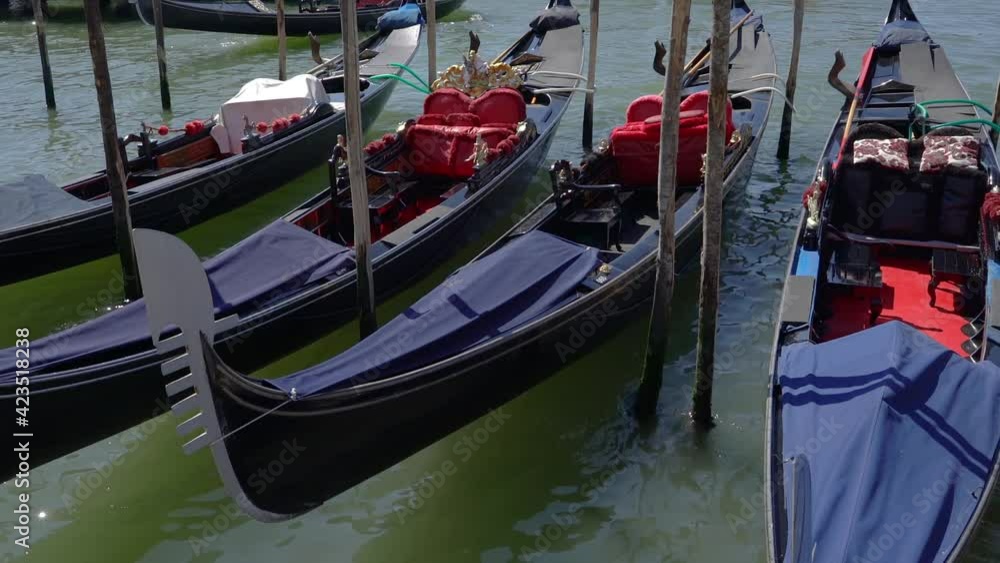 Parking gondola boat closeup in Venice, Veneto, Italy. Parking gondola boat closeup in Venice, Veneto, Italy.
