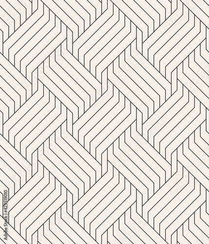 Seamless pattern with geometric waves. Endless stylish texture. Ripple monochrome background. Linear weaved grid. Thin interlaced swatch.