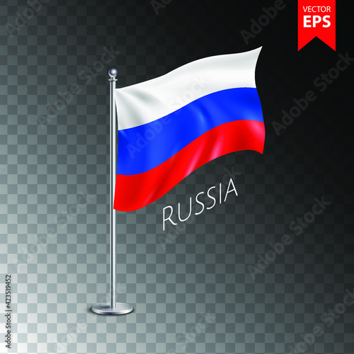 Vector 3d realistic flags of Russia on steel poles isolated on transparent background. Eps 10 vector illustration.
