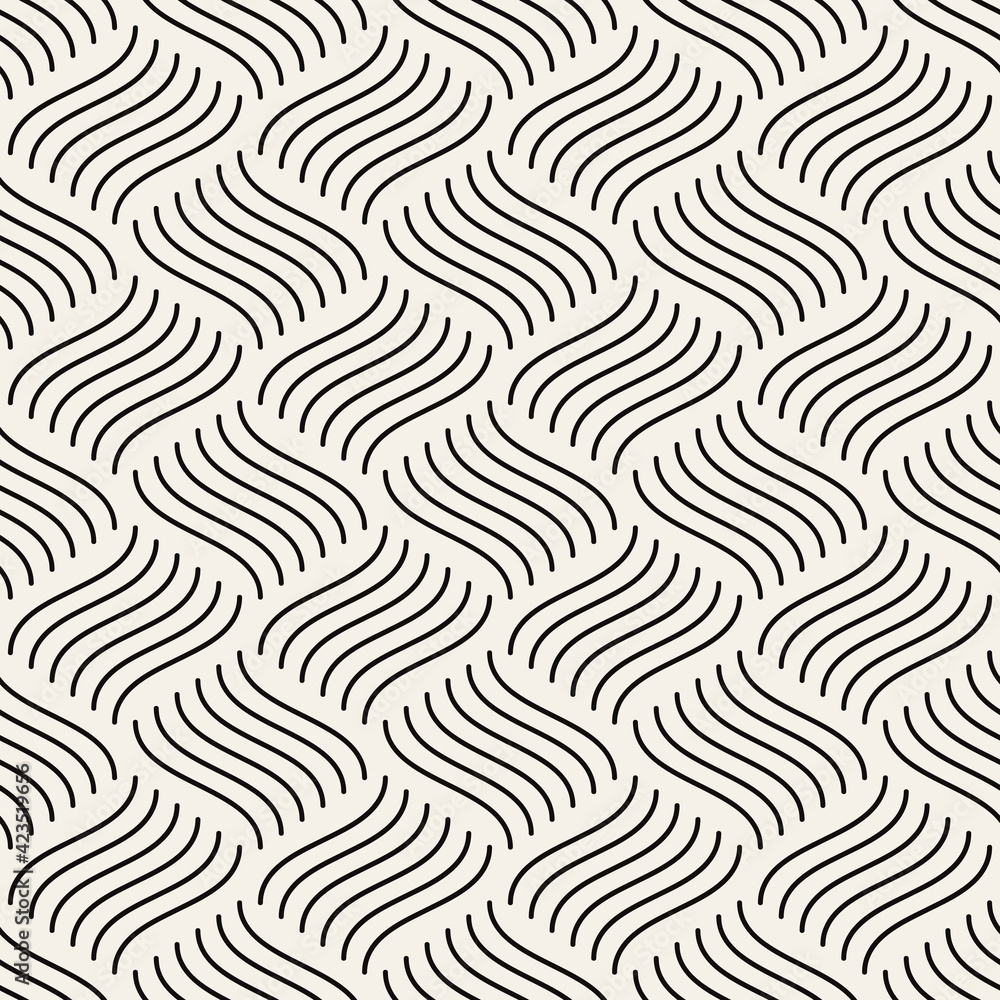 Seamless pattern with geometric waves. Endless stylish texture. Ripple monochrome background. Linear weaved grid. Thin interlaced swatch.