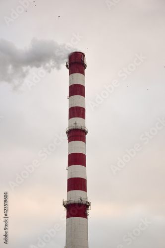 Smoking chimney of a factory or factory on the background of the sky