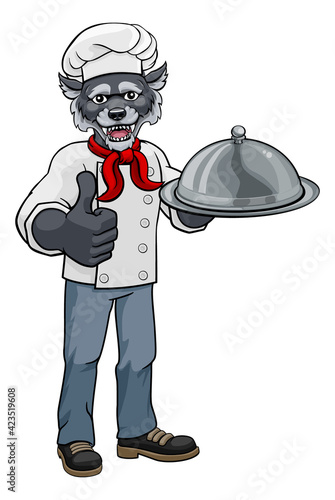 Wolf Chef Mascot Cartoon Ch...